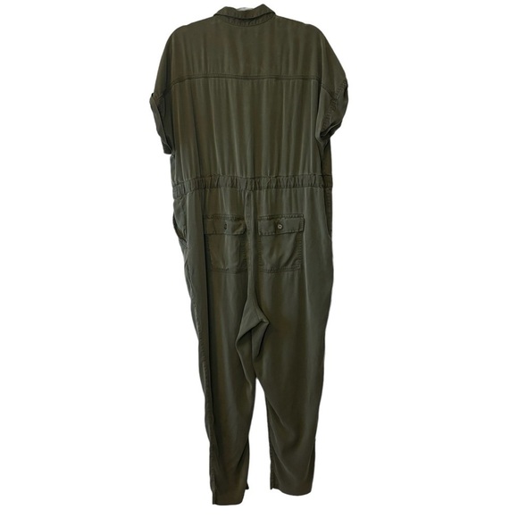 GAP Army Jacket Green Lyocell Button Down Short Sleeve Tie Waist Jumpsuit 16 - Picture 8 of 11